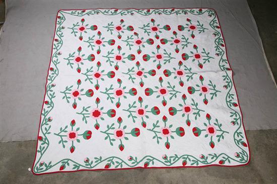 Appraisal: APPLIQUE QUILT Red and pink flowers with green stems and