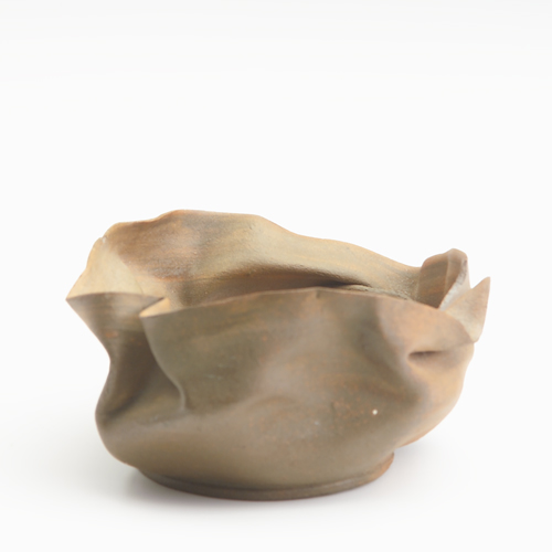 Appraisal: GEORGE OHR Crumpled vessel of marbleized bisque-fired clays with iron