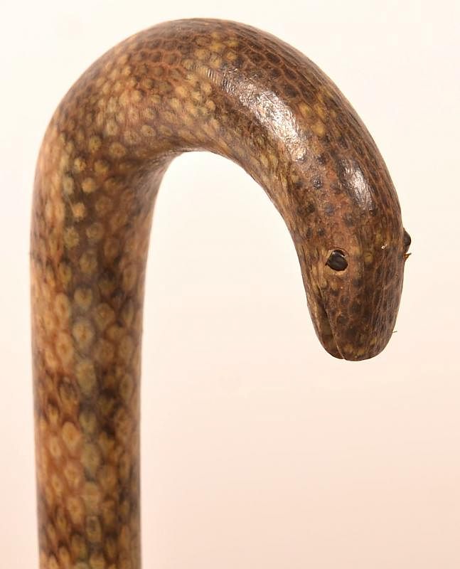 Appraisal: Vintage Snake Skin Cane Vintage Snake Skin Cane with Carved