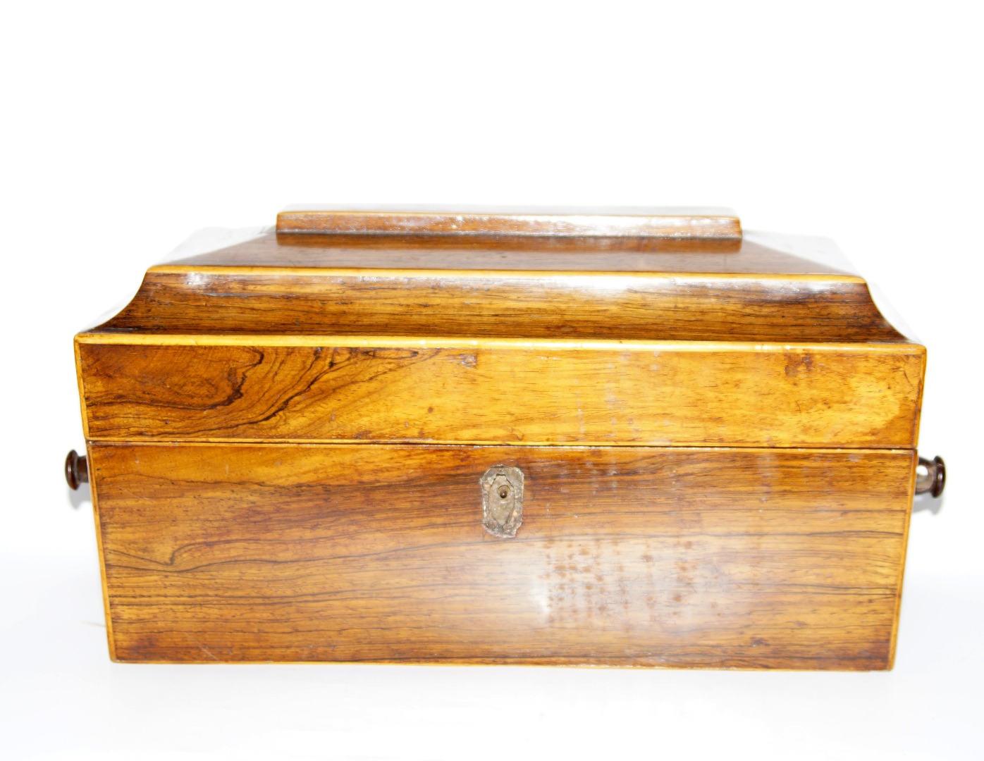 Appraisal: A Victorian rosewood sarcophagus tea caddy with satinwood stringing and