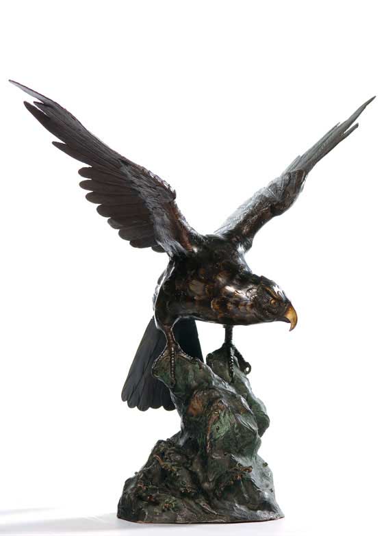 Appraisal: ANTIQUE JAPANESE BRONZE EAGLE Antique Japanese bronze eagle with wings