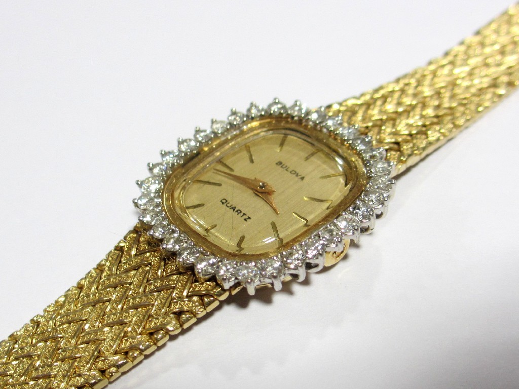 Appraisal: A ladies kt gold diamond wrist watch by Bulova with