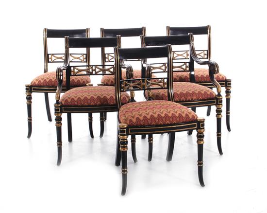 Appraisal: Maitland-Smith Regency style gilt and ebonized dining chairs set of