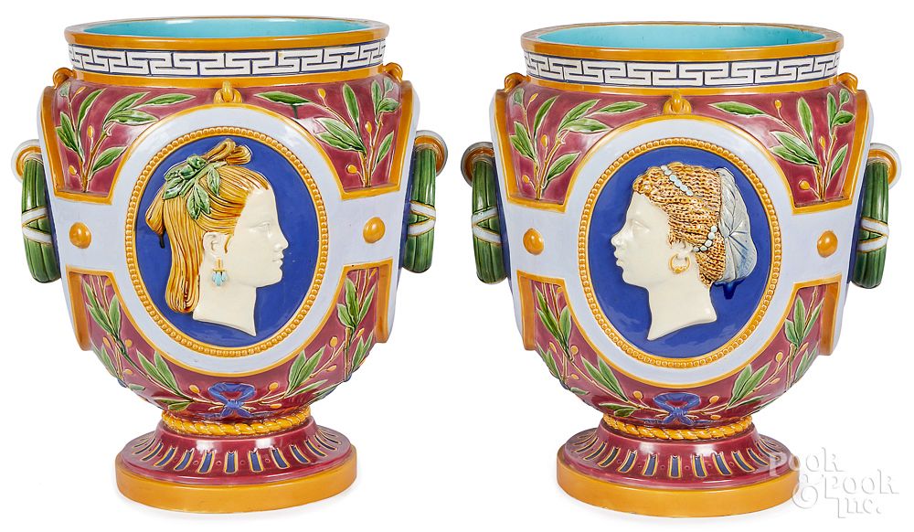 Appraisal: Pair of large Minton Majolica planters Pair of large Minton