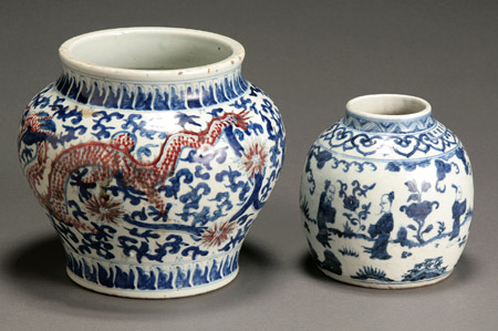 Appraisal: Two Chinese Blue and White Jars th- th Century The