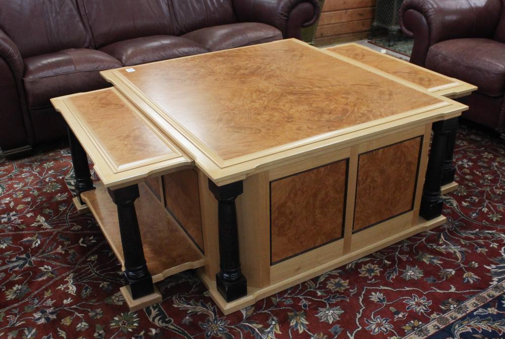 Appraisal: CUSTOM HAND CRAFTED MAPLE AND BURL CHESTNUT COFFEE TABLE Rosemont