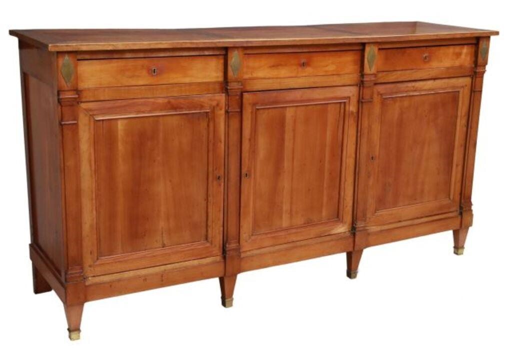 Appraisal: French Directoire style fruitwood sideboard early th c three drawers