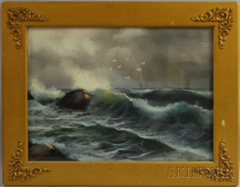 Appraisal: American School th Century Crashing Surf Unsigned Pastel on paper