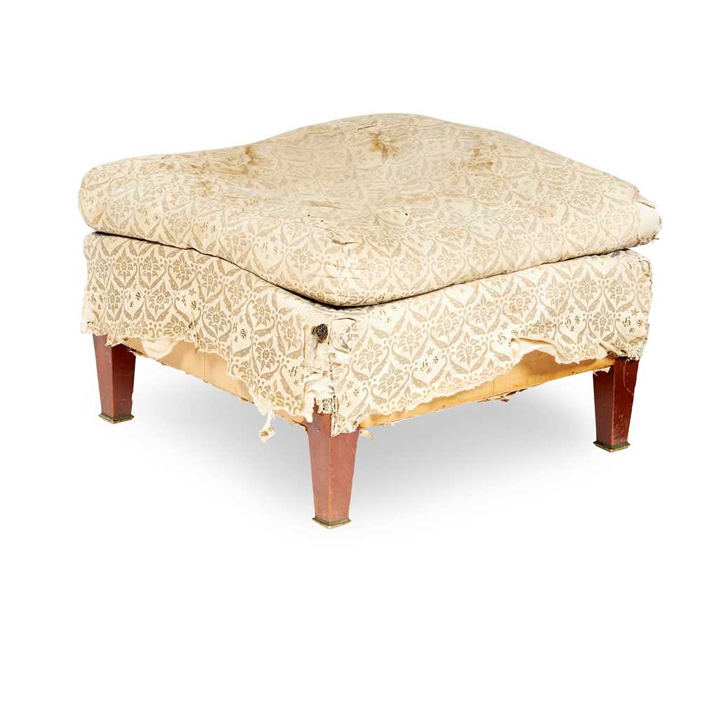 Appraisal: HOWARD SONS UPHOLSTERED FOOTSTOOL EARLY TH CENTURY with a padded