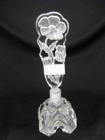 Appraisal: Czechoslovakia Art Glass Perfume Bottle intaglio cut floral stopper cut