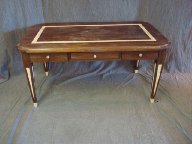 Appraisal: Drawer Wood Table with Bone Inlays Signed From a Bedford