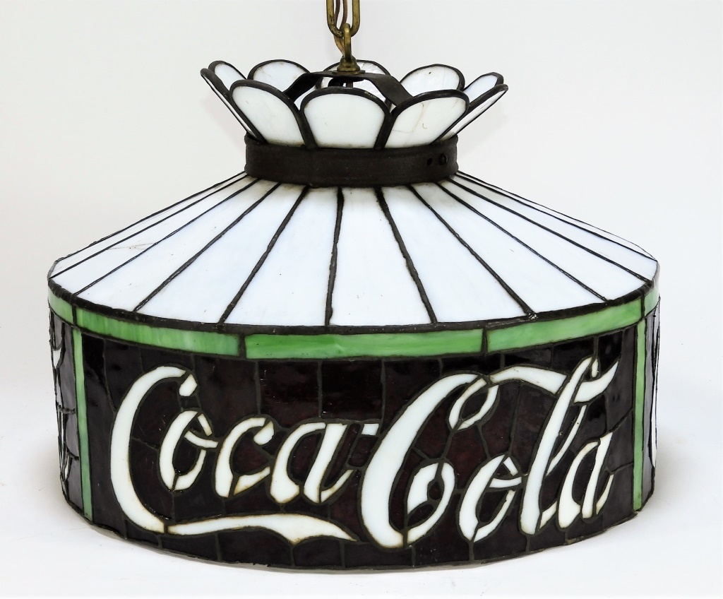 Appraisal: C COCA-COLA STAINED GLASS HANGING LAMP SHADE United States Circa