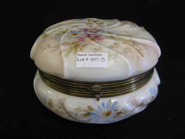 Appraisal: Large Wavecrest Art Glass Dresser Box floral on swirling design