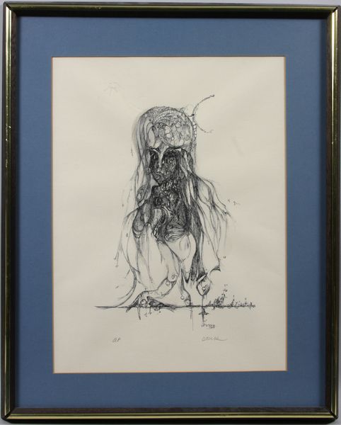 Appraisal: D Tzur b wistful girl original lithograph x x framed