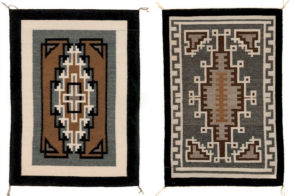 Appraisal: Navajo Pair of Framed Two Gray Hill Weavings Navajo Pair