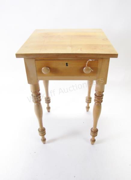 Appraisal: An antique poplar one drawer stand table turned legs circa