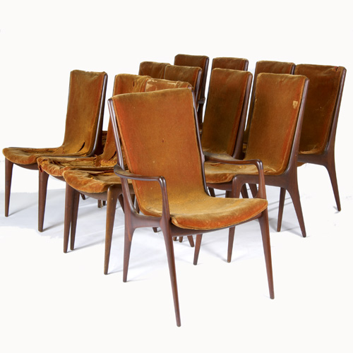 Appraisal: VLADIMIR KAGAN DREYFUSS Set of twelve walnut Sling dining chairs