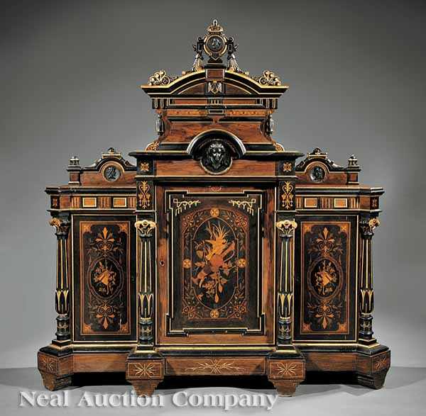 Appraisal: A Fine American Renaissance Inlaid Bronze-Mounted Ebonized and Gilded Rosewood