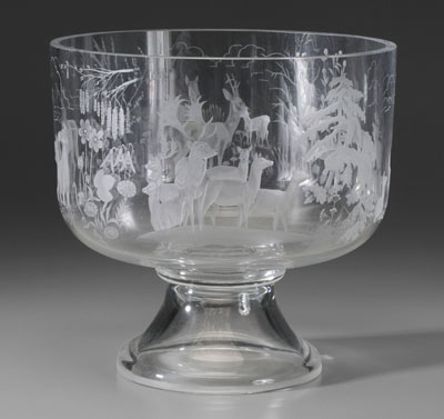 Appraisal: Kosta Wiberg cylindrical punchbowl finely decorated with stags and other