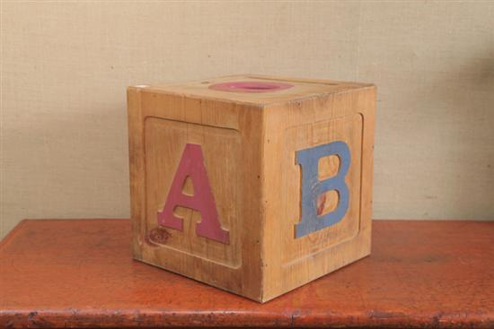 Appraisal: LARGE CARVED WOOD BLOCK Folky block with painted letters on