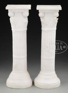 Appraisal: PAIR OF WHITE MARBLE PEDESTALS Each carved as a Corinthian