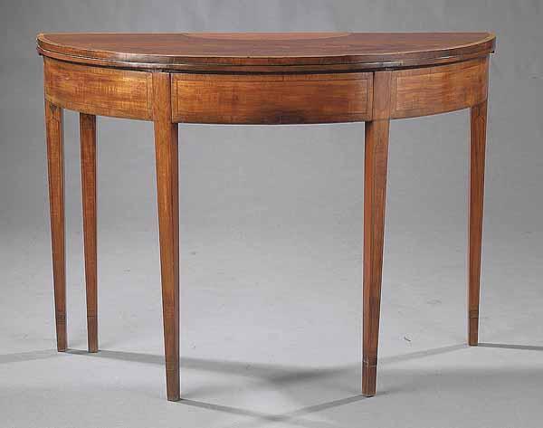 Appraisal: An Antique George III-Style Satinwood Inlaid Mahogany Demilune Games Table