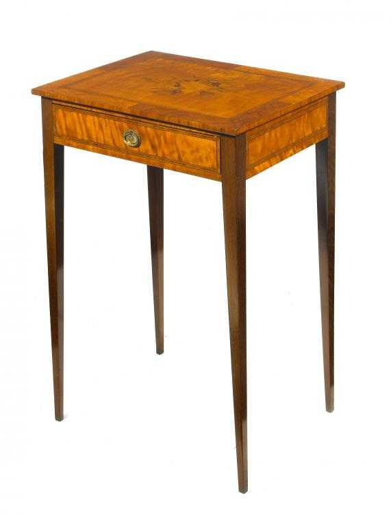 Appraisal: A VICTORIAN SATINWOOD TABLE the crossbanded top inlaid with a