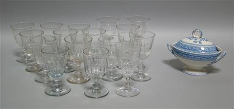 Appraisal: GROUP OF GLASS STEMWARE AND IRONSTONE TUREEN Assembled group of