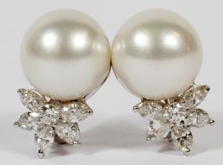 Appraisal: MM SALTWATER PEARL DIAMOND EARRINGS PAIR WMF 'PARIS' SILVER FLATWARE