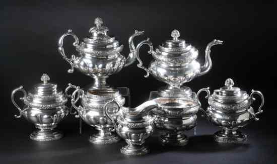 Appraisal: SEVEN-PIECE ASSEMBLED AMERICAN COIN SILVER TEA AND COFFEE SERVICE early-to-mid