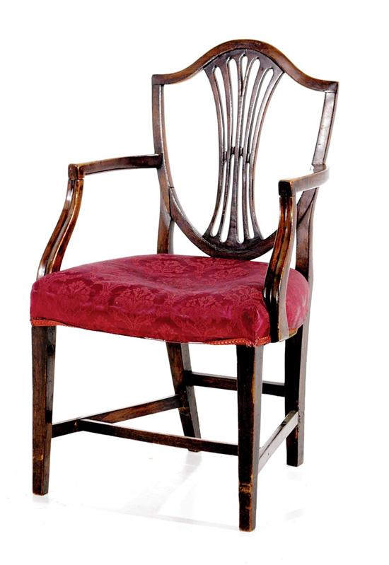 Appraisal: Hepplewhite oak shieldback side chair early th century cartouche back