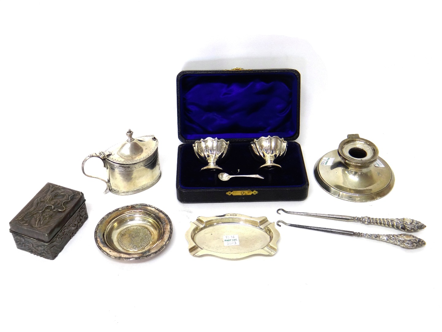 Appraisal: Silver and silver mounted wares comprising an oval mustard pot