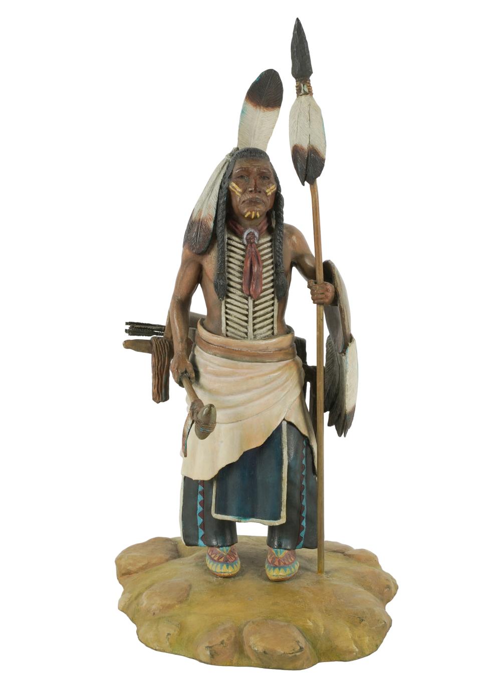 Appraisal: CECIL E WAKEFIELD - NATIVE AMERICAN WARRIOR painted bronze signed