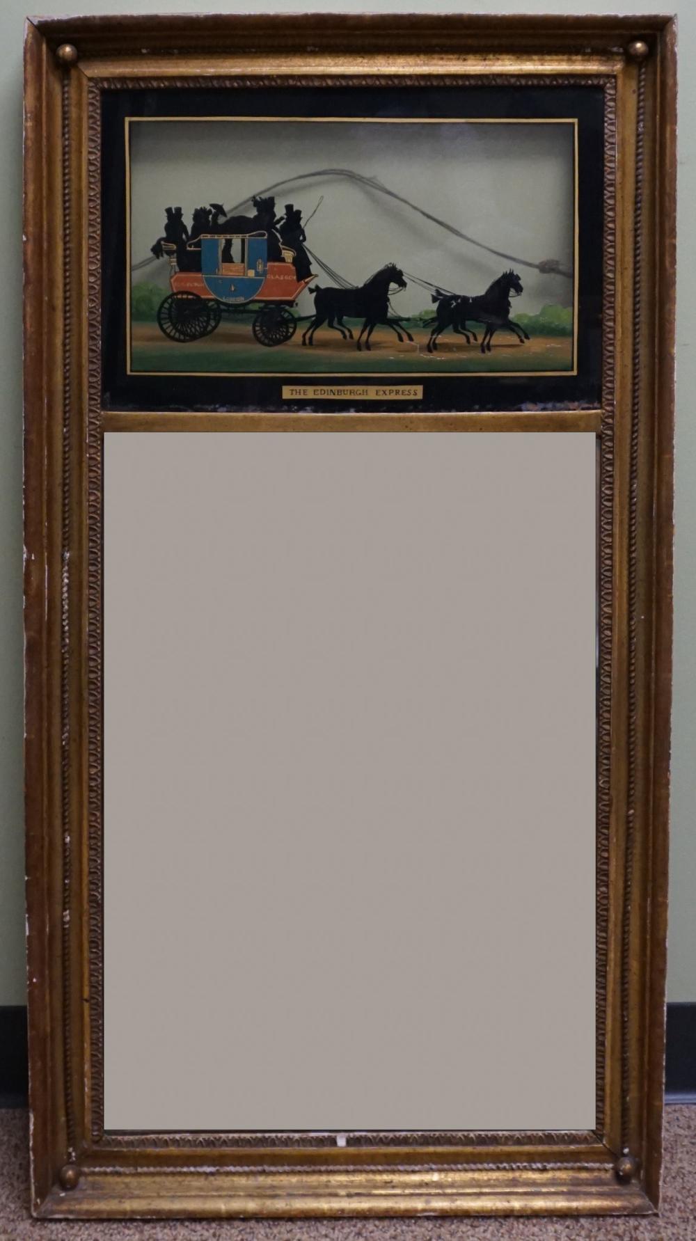 Appraisal: FEDERAL STYLE GILTWOOD AND 'THE EDINBURGH EXPRESS' EGLOMISE PANEL MIRROR