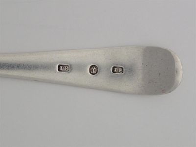 Appraisal: JAMES BURRELL An Old English dessert spoon scratched initials PLM