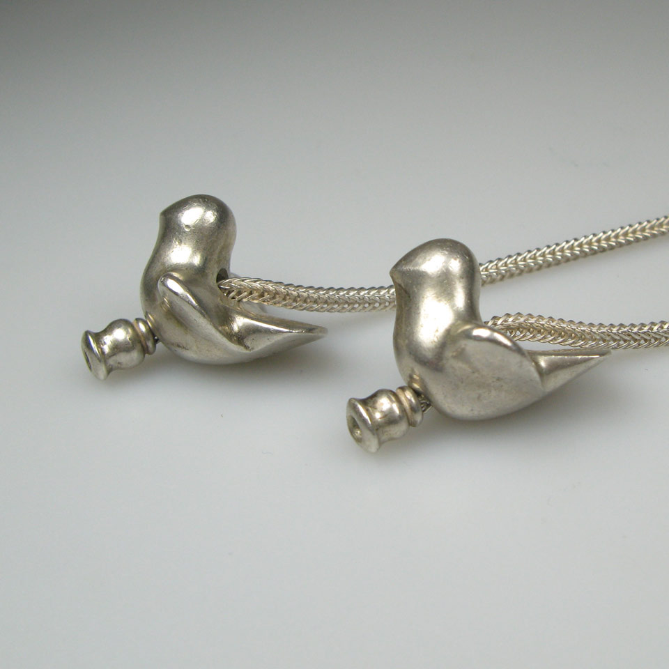 Appraisal: Vladimir Peter Sterling Silver Lariat Necklace with sliding bird terminations