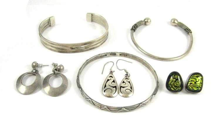 Appraisal: NINE PIECES MEXICAN STERLING SILVER JEWELRY including three bracelets one