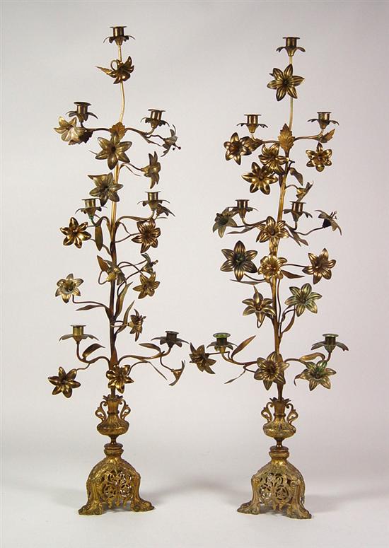 Appraisal: Pair of Ornate Brass Candlesticks Circa In the Beaux Arts