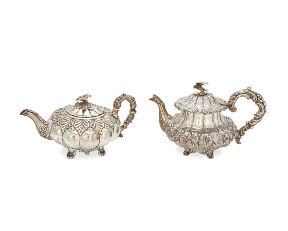 Appraisal: Two English sterling silver teapots Each with English sterling hallmarks