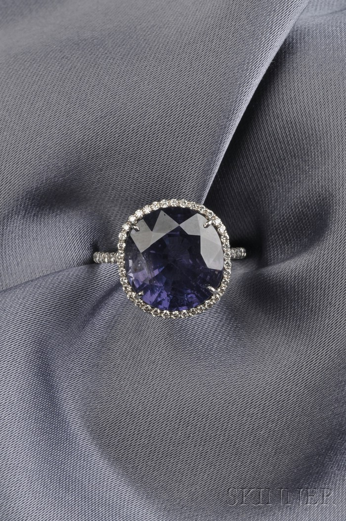 Appraisal: Platinum Color-change Sapphire and Diamond Ring set with an oval-shaped