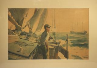 Appraisal: GEORGE GALE RI - Watercolor Depicting Man on Deck of