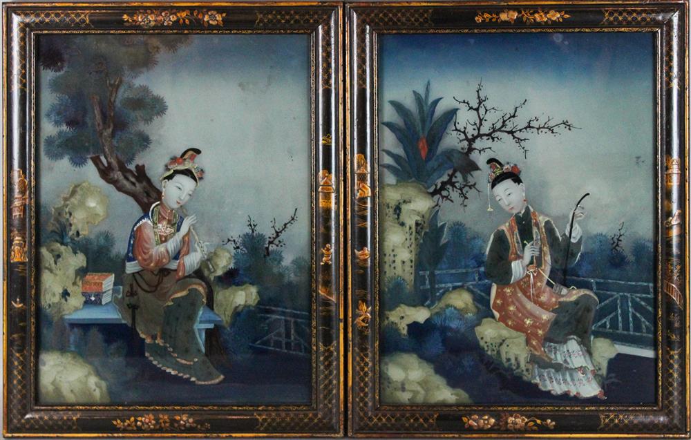 Appraisal: PAIR OF CHINESE REVERSE PAINTING ON GLASS PORTRAITS OF BEAUTIES