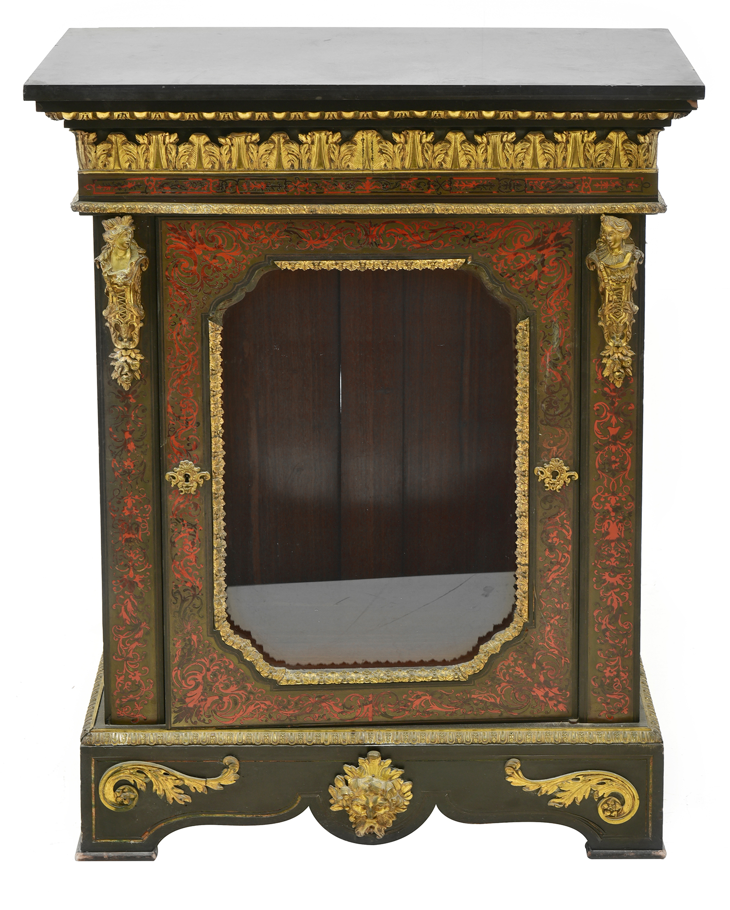 Appraisal: A TH CENTURY FRENCH BOULLE DISPLAY CABINET the ebonised case