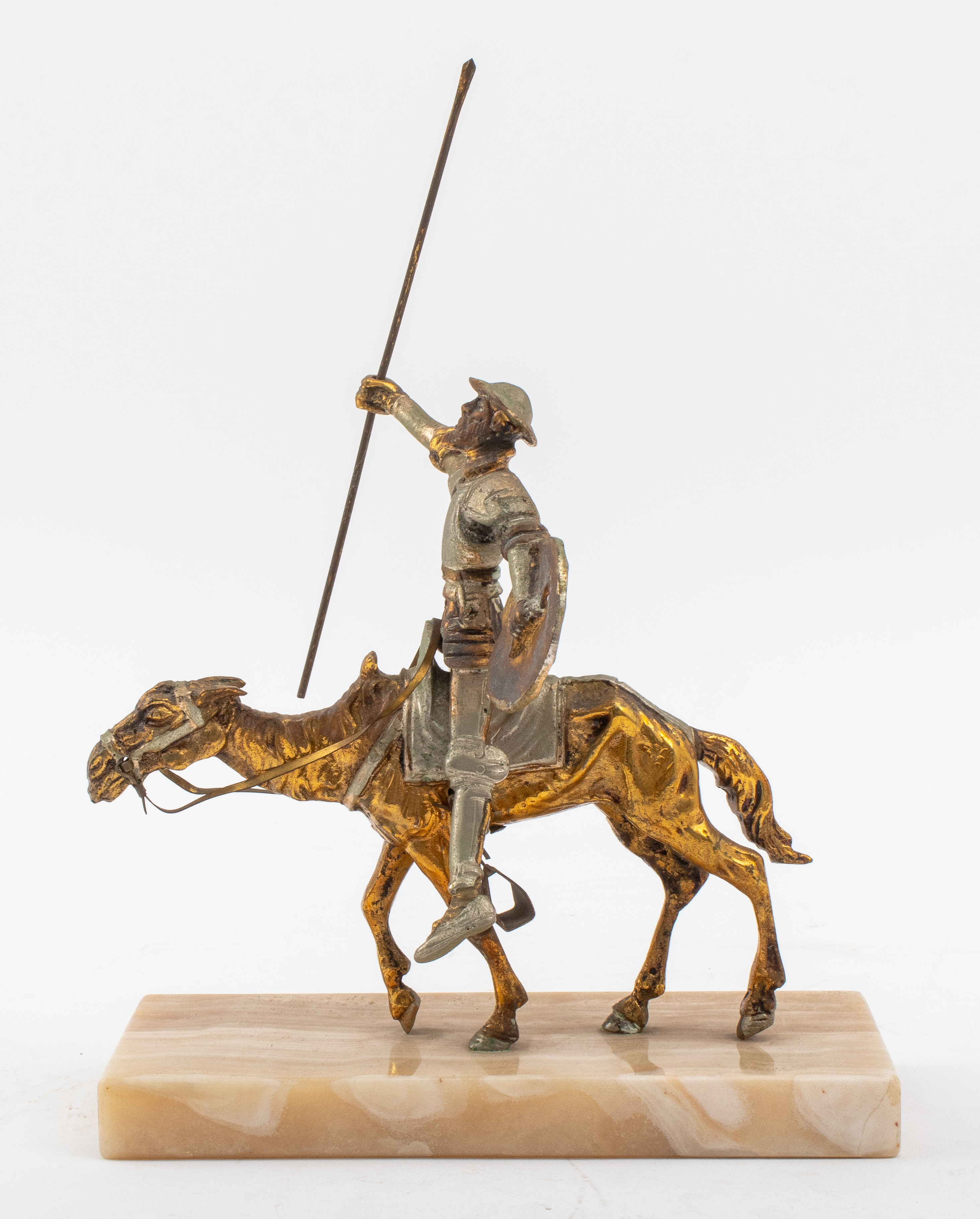 Appraisal: GILT BRONZE STATUE OF DON QUIXOTE ON ROCINANTE Gilt bronze