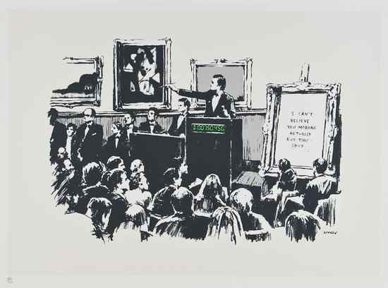 Appraisal: Banksy b Morons White silkscreen printed in colours numbered in