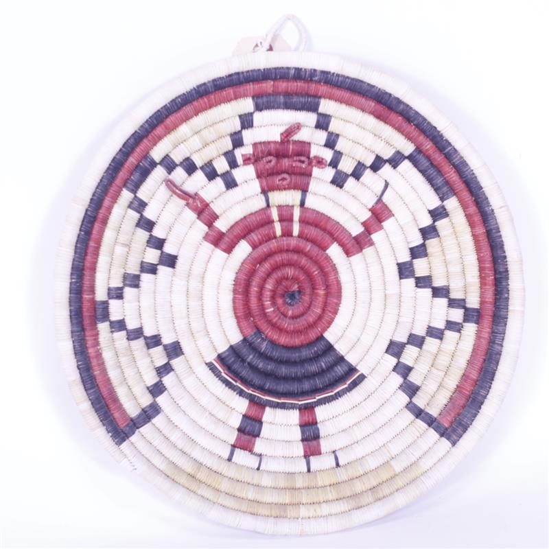 Appraisal: Polychrome Native American Hopi Coil Plaque Basket Weaving with Kachina