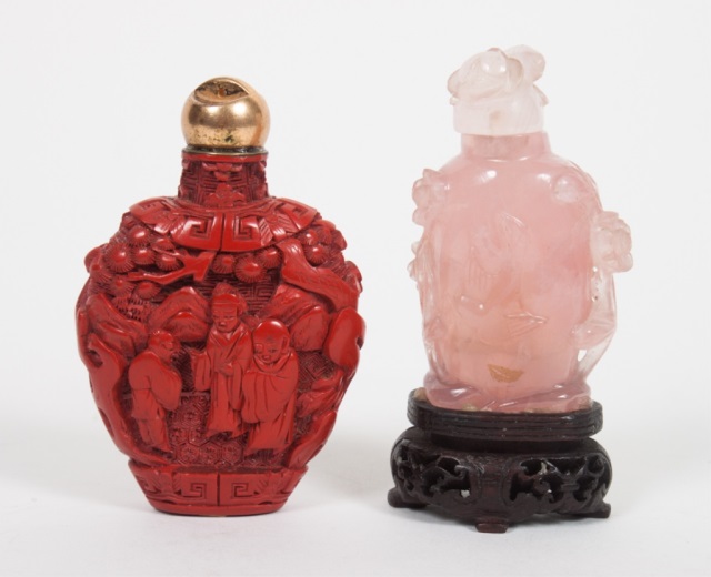 Appraisal: Two Chinese snuff bottles first half- th century carved rose