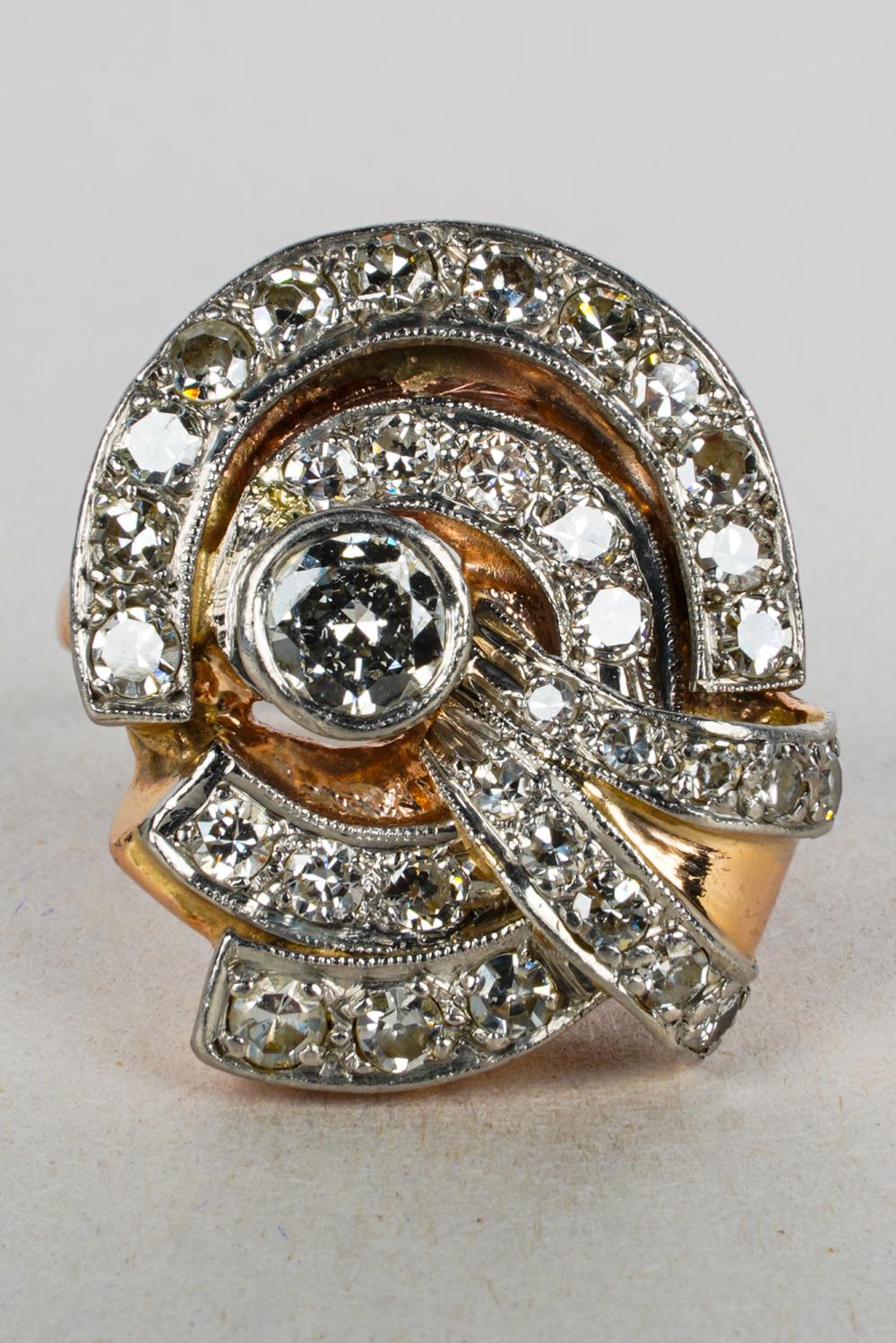 Appraisal: KARAT ROSE GOLD DIAMOND ART DECO RINGcentering one old European