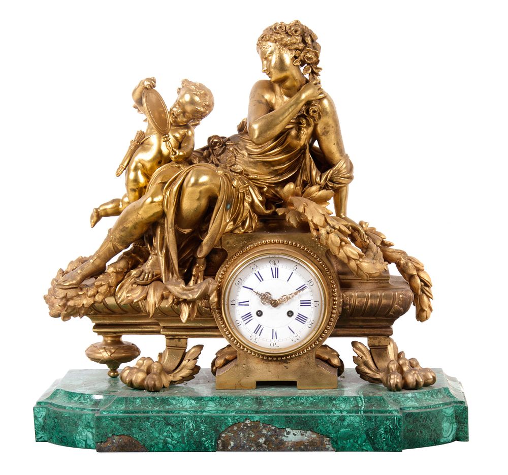 Appraisal: A Louis XV Style Gilt Metal Mounted Malachite Mantel Clock