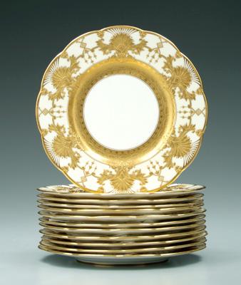 Appraisal: Set of Mintons service plates extensive gilt encrusted decoration on